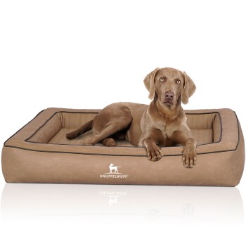 Knuffelwuff Orthopädisches Hundebett aus Laser gestepptem Kunstleder Montego braun/ beige XXXL